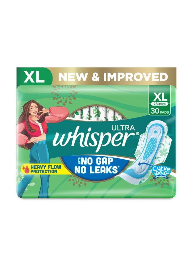 Whisper وسادات صحية وايتسبر الفائقة النظافة للنساء، XL، عبوة من 30 فوطة - Image 1